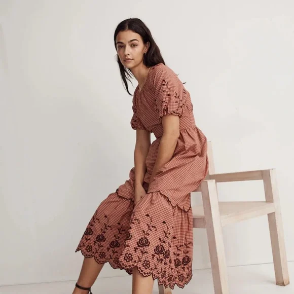 Madewell Embroidered Bubble-Sleeve Midi Dress Size 4 - Picture 8 of 17